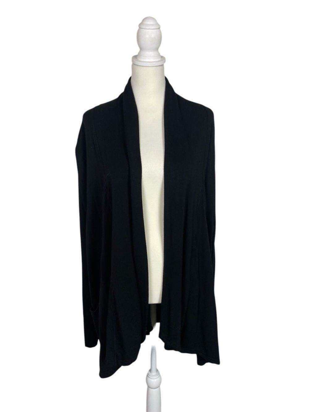 Rachel Zoe Black Open Front Cardigan XL Drape Front Thumb Hole Sleeves Pockets